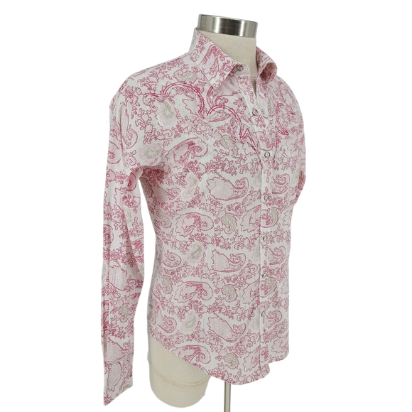 Ariat Western Shirt White Pink Paisley Long Sleeve Snap Button Collared Small - Picture 3 of 9